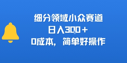 细分领域小众赛道，日入3张+，0成本，简单好操作-韬哥副业项目资源网