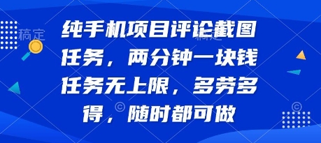 纯手机项目评论截图任务，两分钟一块钱 任务无上限多劳多得，随时随地都能做【揭秘】-韬哥副业项目资源网