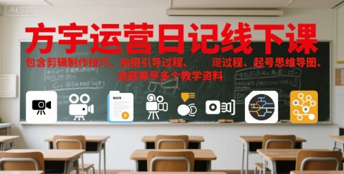 方宇运营日记线下课，包含剪辑制作技巧、拍摄引导过程、起号思维导图、选题等多个教学资料-韬哥副业项目资源网