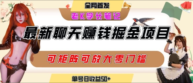 聊天掘金项目，可矩阵起号，适合工作室，个人宝妈，单号日收益50+，零门槛，小白也能轻松上手-韬哥副业项目资源网