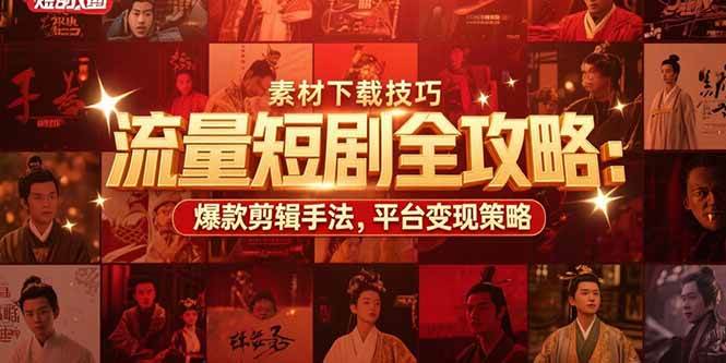 (15431期)流量短剧全攻略:素材下载技巧,爆款剪辑手法,平台变现策略-韬哥副业项目资源网