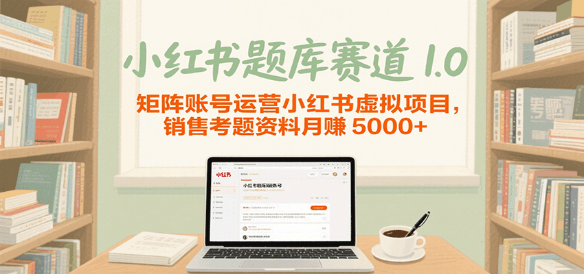 小红书题库赛道1.0，矩阵账号运营小红书虚拟项目，销售行业资格证考题资料月赚5000+-韬哥副业项目资源网