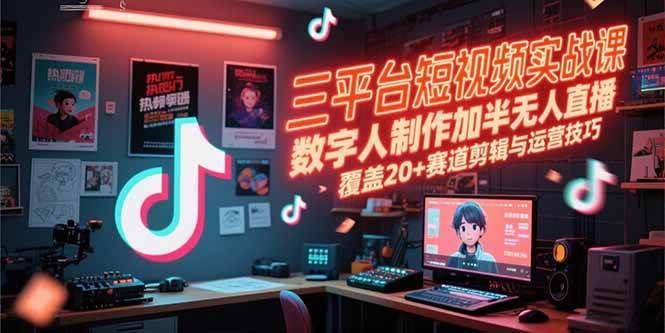 (15265期)三平台短视频实战课,数字人制作加半无人直播,覆盖20+赛道剪辑与运营技巧-韬哥副业项目资源网