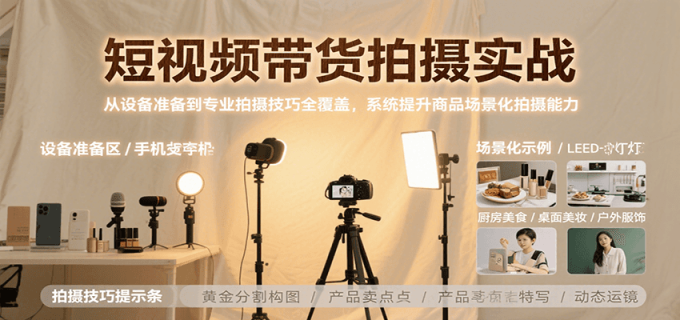 短视频带货拍摄实战，从设备准备到专业拍摄技巧全覆盖，系统提升商品场景化拍摄能力-韬哥副业项目资源网