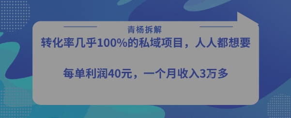 转化率最高的私域项目，每单利润40-50米，月入过1w-韬哥副业项目资源网