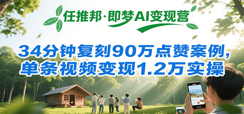 任推邦·即梦AI变现营，34分钟复刻90万点赞案例，单条视频变现1.2万实操-韬哥副业项目资源网