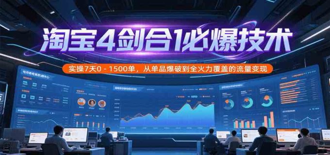 淘宝4剑合1必爆技术,实操7天0-1500单,从单品爆破到全火力覆盖的流量变现-韬哥副业项目资源网