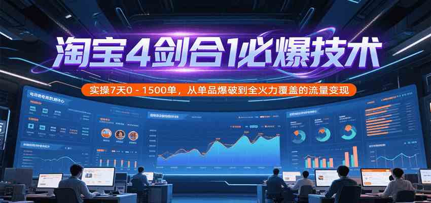 淘宝4剑合1必爆技术，实操7天0-1500单，从单品爆破到全火力覆盖的流量变现-韬哥副业项目资源网