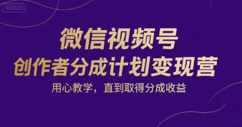 微信视频号创作者分成计划变现营，用心教学，直到取得分成收益-韬哥副业项目资源网