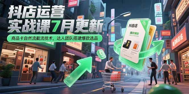 (15329期)抖店运营实战课7月更新,商品卡自然流截流技术,达人团队搭建爆款选品-韬哥副业项目资源网