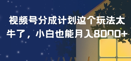 视频号分成计划这个玩法太牛了，小白也能月入8k+-韬哥副业项目资源网