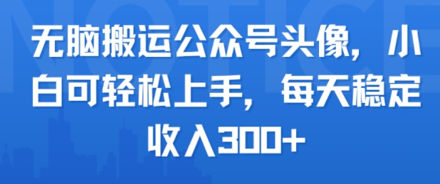 无脑搬运公众号头像，小白可轻松上手，每天稳定收入3张+-韬哥副业项目资源网