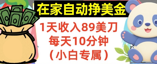 在家自动挣美金，1天收入89刀，每天10分钟，小白专属，长期的被动收入-韬哥副业项目资源网