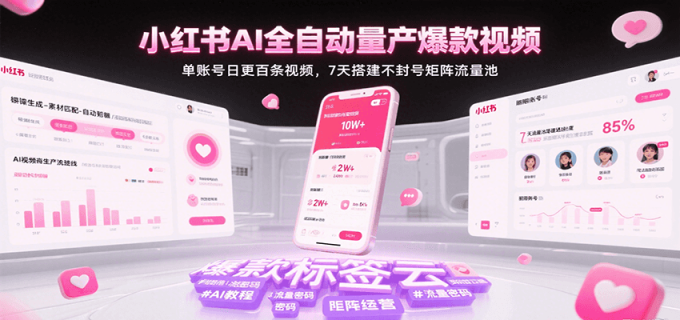 小红书AI全自动量产爆款视频,单账号日更百条视频,7天搭建不封号矩阵流量池-韬哥副业项目资源网