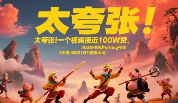 太夸张!一个视频接近100W赞,用AI制作西游记Vlog视频,全流程拆解来了(附万能提示词)-韬哥副业项目资源网