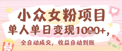 小众女粉项目，单人单日变现多张，全自动成交，无需维护，收益自动到账-韬哥副业项目资源网