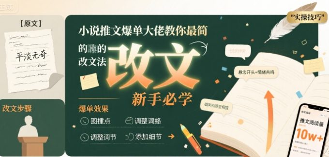小说推文爆单大佬教你最简单的改文方法实操课，新手必学-韬哥副业项目资源网