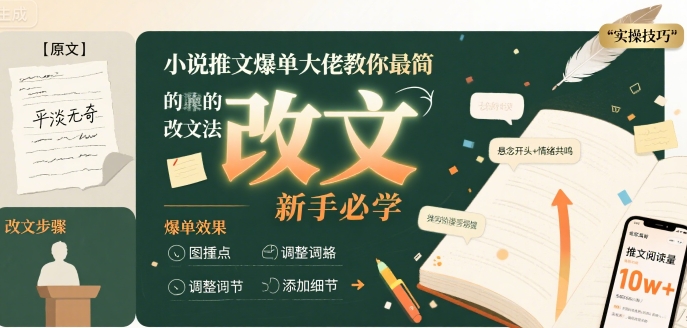 小说推文爆单大佬教你最简单的改文方法实操课，新手必学-韬哥副业项目资源网