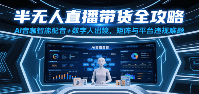 半无人直播带货全攻略：AI音咖智能配音+数字人出镜，解决账号矩阵与平台违规难题-韬哥副业项目资源网