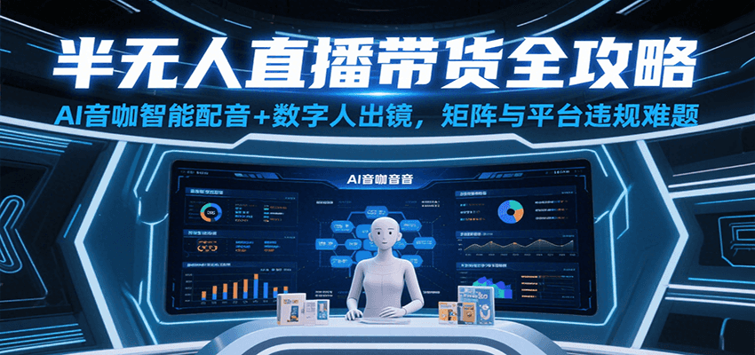 半无人直播带货全攻略：AI音咖智能配音+数字人出镜，解决账号矩阵与平台违规难题-韬哥副业项目资源网