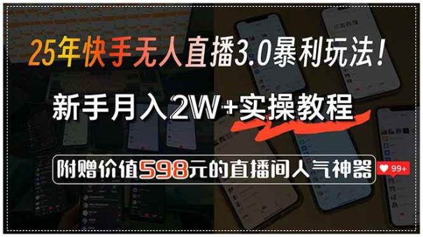 （15335期）25年快手无人直播3.0暴利玩法！，新手月入2W+实操教程，附赠价值598元…-韬哥副业项目资源网