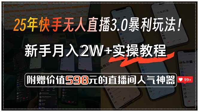 （15335期）25年快手无人直播3.0暴利玩法！，新手月入2W+实操教程，附赠价值598元…-韬哥副业项目资源网