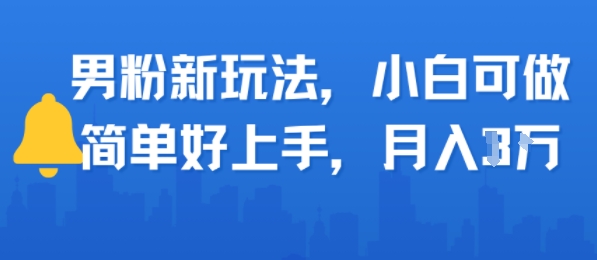 男粉新玩法，小白可做，简单好上手，月入1w-韬哥副业项目资源网