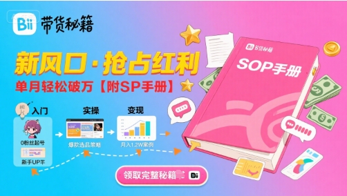 B站哔哩哔哩带货秘籍，新风口，抢占红利，单月轻松破万【附SOP手册】-韬哥副业项目资源网