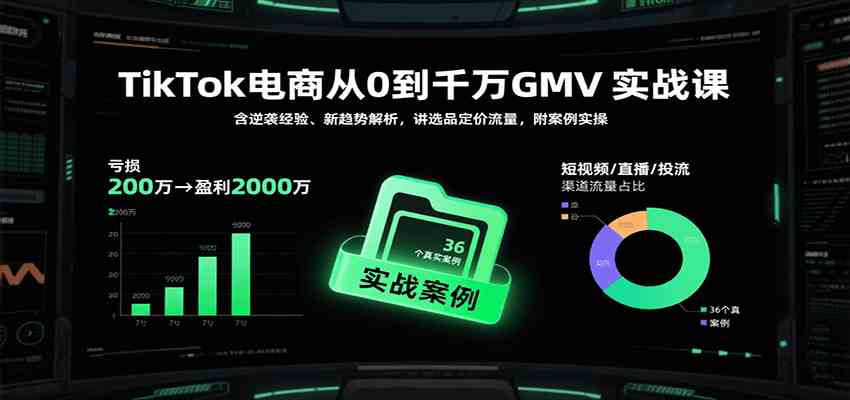 TikTok电商从0到千万GMV实战课，含逆袭经验、新趋势解析，讲选品定价流量，附案例实操-韬哥副业项目资源网