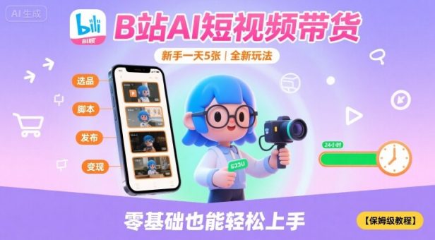 B站AI短视频带货,新手一天5张,全新玩法【保姆级教程】-韬哥副业项目资源网