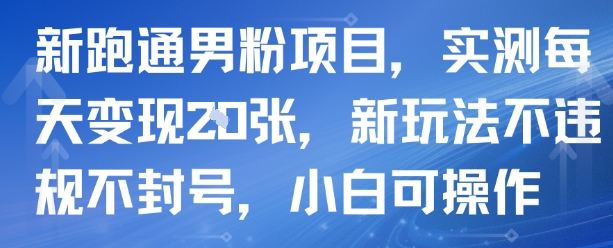 新跑通男粉项目，实测每天变现多张，新玩法不违规不封号，小白可操作-韬哥副业项目资源网