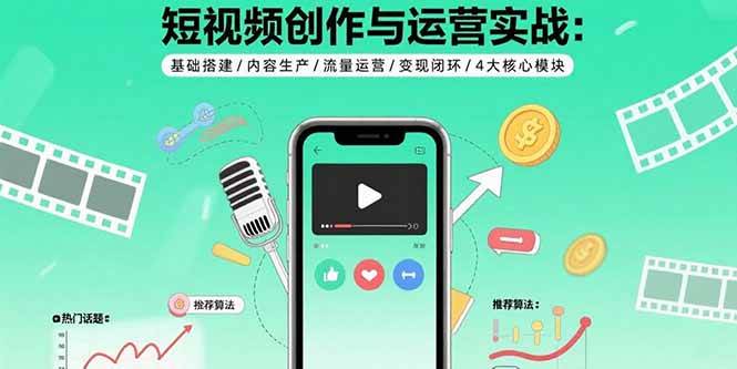 （15819期）短视频创作与运营实战：基础搭建/内容生产/流量运营/变现闭环/4大核心模块-韬哥副业项目资源网