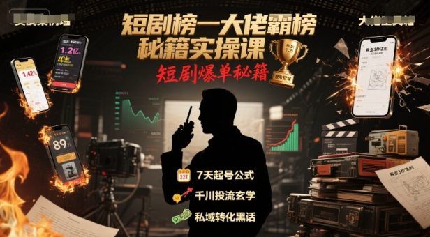 短剧榜一大佬霸榜秘籍实操课,短剧爆单秘籍-韬哥副业项目资源网