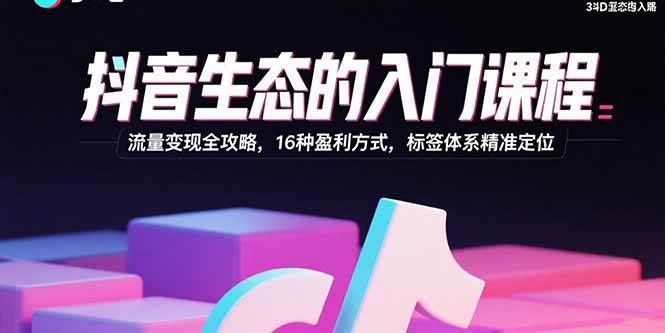 (15856期)抖音生态的入门课程:流量变现全攻略,16种盈利方式,标签体系精准定位-韬哥副业项目资源网