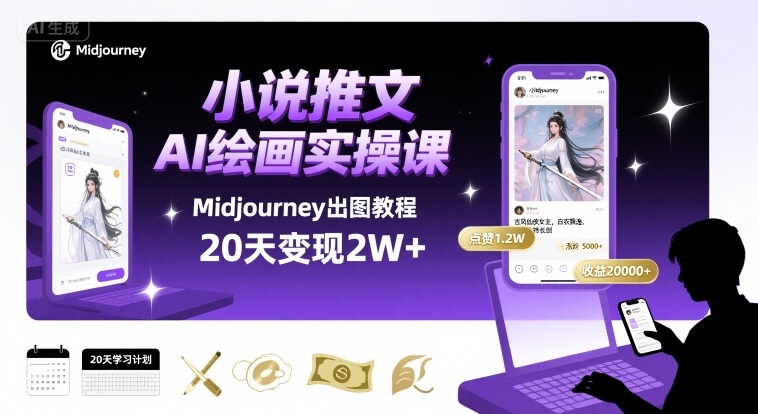 小说推文干货分享之AI绘画MJ出图实操课，用Midjourney做小说推文，20天挣2w-韬哥副业项目资源网