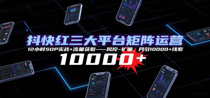 抖快红三大平台矩阵运营,12小时SOP实战+流量获取-风控-扩量,月引10000+线索-韬哥副业项目资源网