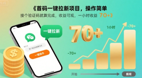 首码一键拉新项目，操作简单，接个验证码就算完成，收益可观， 一小时收益70+【揭秘】-韬哥副业项目资源网