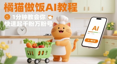 有趣的橘猫买菜做饭视频，用AI一键搞定，1分钟教会你，快速起千粉万粉号-韬哥副业项目资源网