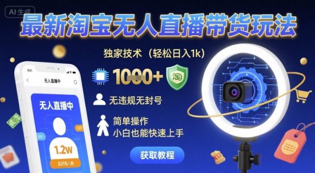 最新淘宝无人直播带货玩法，独家技术，轻松日入1k，无违规无封号，简单操作，小白也能快速上手【揭秘】-韬哥副业项目资源网