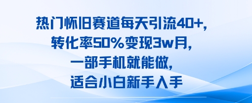 热门怀旧赛道每天引流40+，转化率50%月变现3w，一部手机就能做，适合小白新手入手-韬哥副业项目资源网