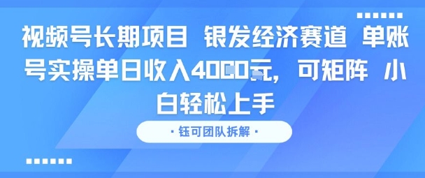 视频号长期项目 银发经济赛道 单账号实操单日收入1k，可矩阵 小白轻松上手-韬哥副业项目资源网