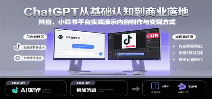 ChatGPT从基础认知到商业落地,实战演示抖音、小红书等平台的内容创作与变现-韬哥副业项目资源网