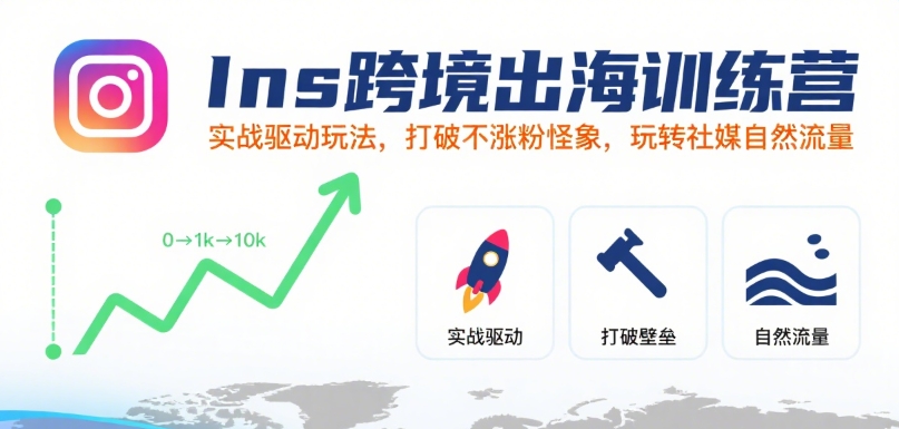 Ins跨境出海训练营,实战驱动玩法,打破不涨粉怪象,玩转社媒自然流量