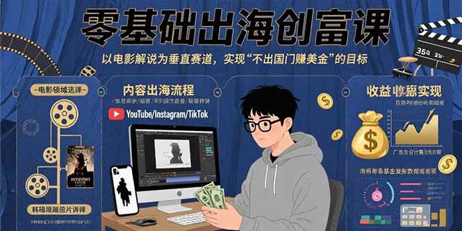 （15709期）零基础出海创富课：以电影解说为垂直赛道，实现不出国门赚美金的目标-韬哥副业项目资源网