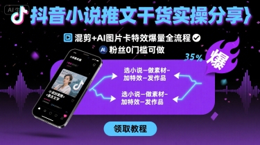 抖音小说推文干货实操分享，混剪+AI图片卡特效爆量全流程，0粉丝0门槛可做-韬哥副业项目资源网