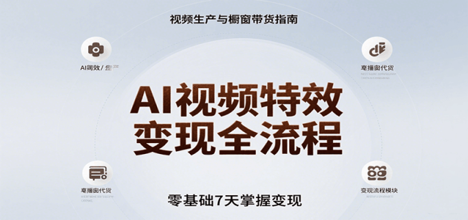 AI视频特效变现全流程,零基础7天掌握视频生产到橱窗带货变现-韬哥副业项目资源网