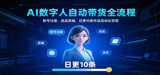 AI数字人自动带货全流程:账号注册、选品剪辑,日更10条作品自动化变现-韬哥副业项目资源网