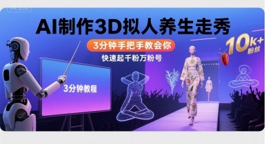 Ai制作3D拟人养生走秀,3分钟手把手教会你,快速起千粉万粉号-韬哥副业项目资源网