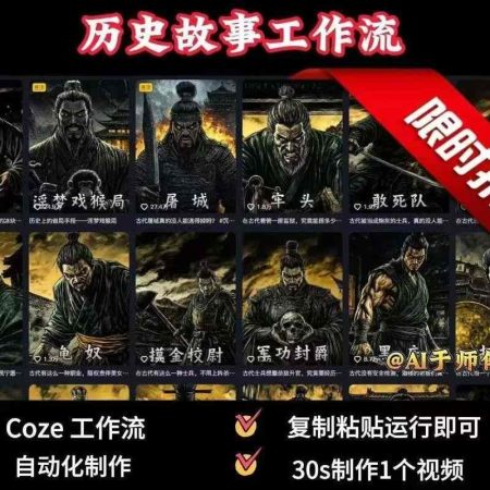 COZE扣子工作流一键生成历史人物一生的视频，复制粘贴运行即可，30s制作1个视频-韬哥副业项目资源网