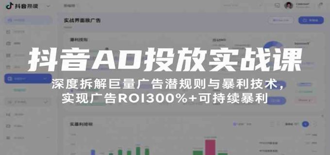 抖音AD投放实战课,深度拆解巨量广告潜规则与暴利技术,实现广告ROI300%+可持续暴利-韬哥副业项目资源网